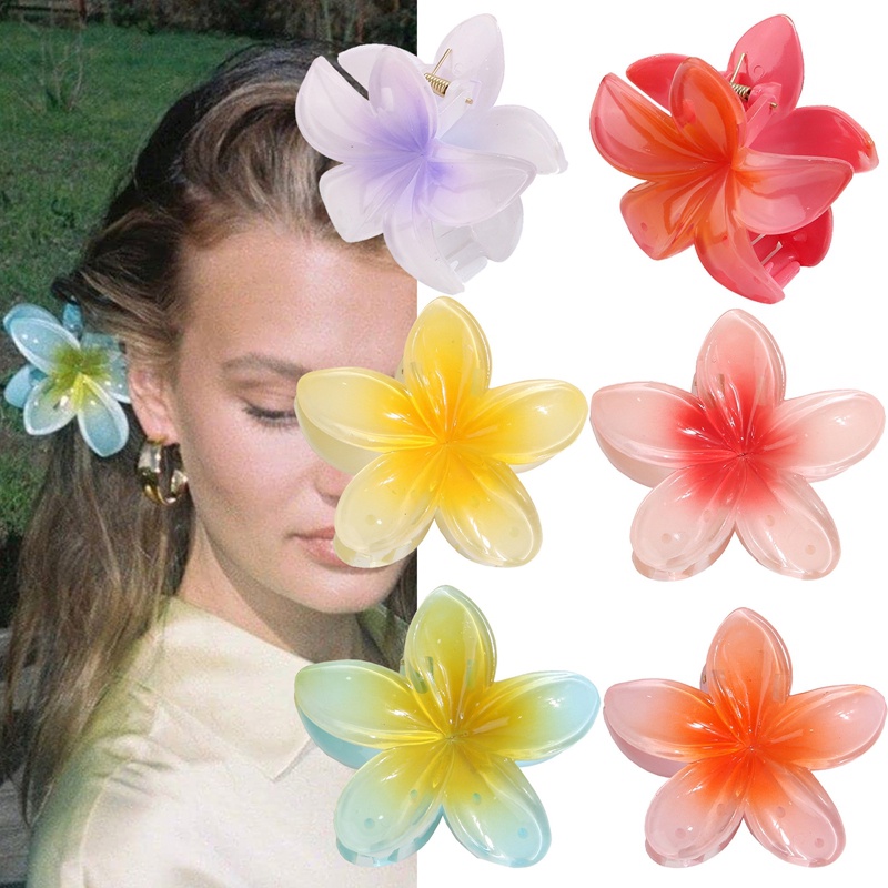 Jepit Rambut Bunga Gradasi Manis Cakar Rambut Untuk Wanita Perempuan Ponytail Holder Hiu Klip Hairclip Pantai Aksesoris Rambut