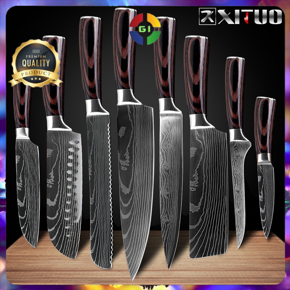 Pisau Dapur Chef Damascus Pattern 7 Inch Santoku Knife Stainless