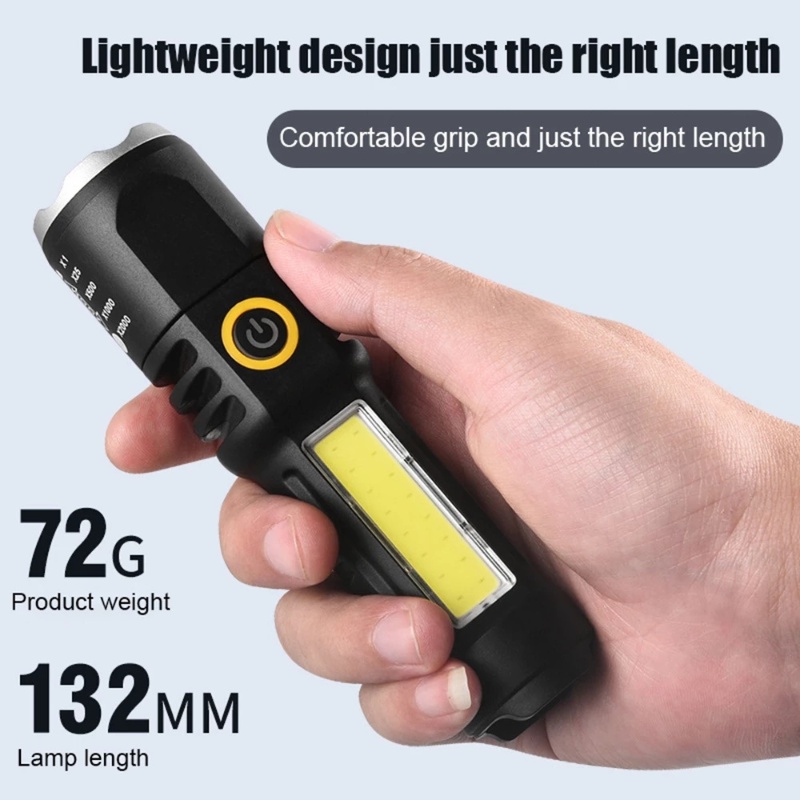 3mode Senter Silau Jarak Jauh Yang Dapat Melar Zoom Sisi Cahaya Obor Kualitas Tinggi Tahan Air ABS Darurat Obor Luar Ruangan USB Rechargeable Portable Senter LED Camping COB