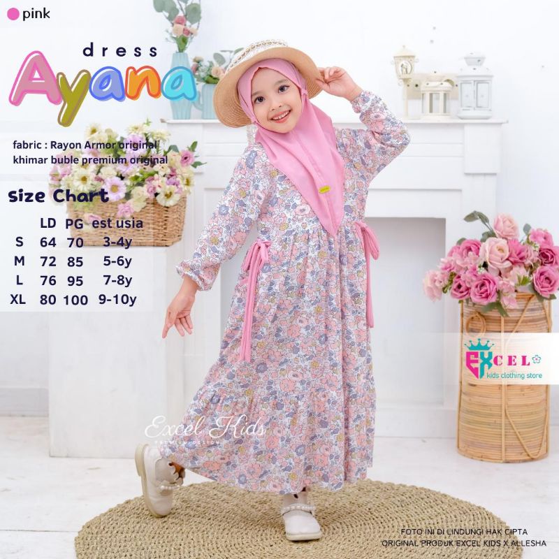 AYANA DRESS #1-3 free jilbab ORI EXCEL | Dress+jilbab/khimar Anak