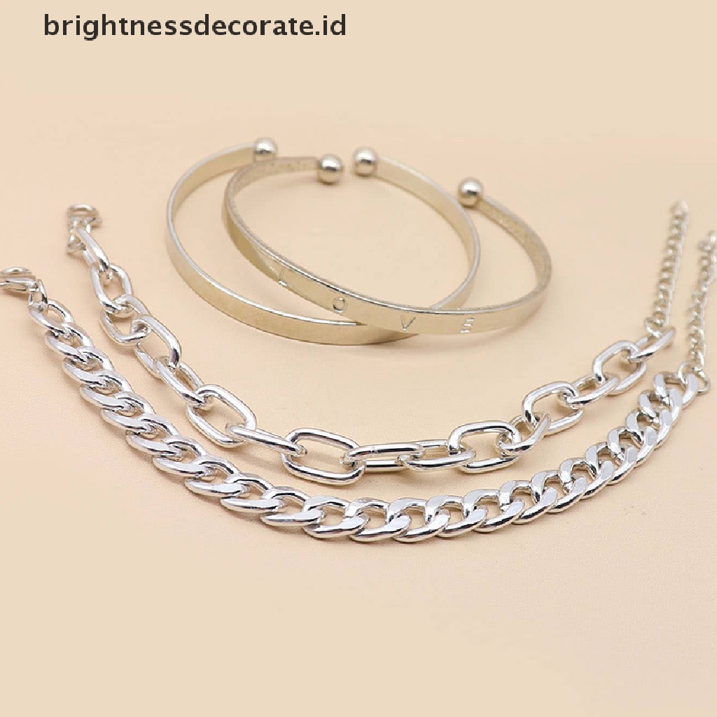 [Birth] 4pcs/set Wanita Fashion Punk Hip Hop Rantai Bangles Gelang Perhiasan Aksesoris [ID]