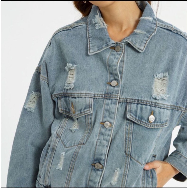 Jacket Jeans Wanita Ripped Oversized