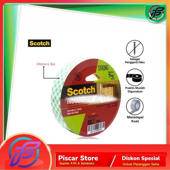 

3M SCOTCH Perekat Indoor Double Tape 24 MM x 3 M Mounting 3M-110-3A