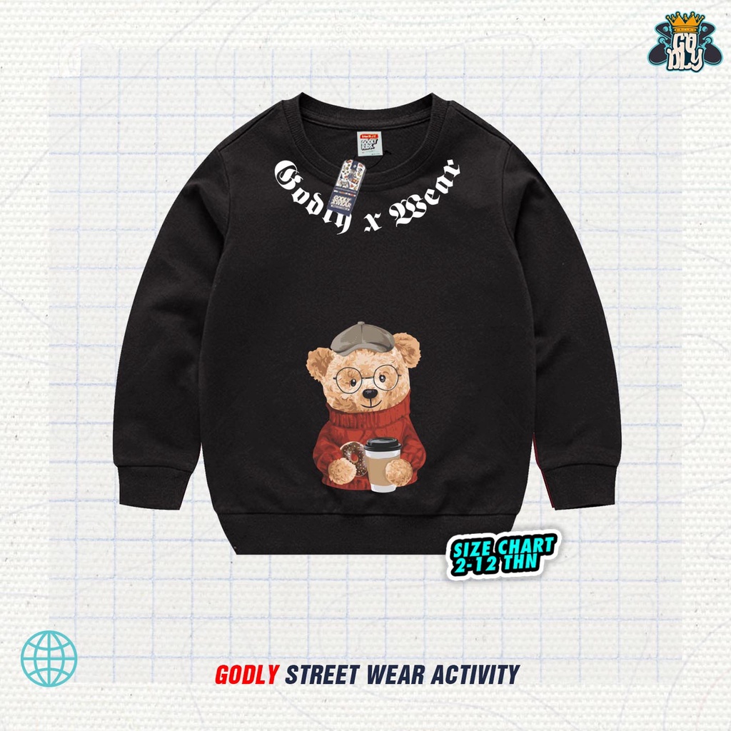 Sweater Atasan Anak Size 1-12TH / Teddy Bear / Bahan Flecee Tebal / Godly.Xwear