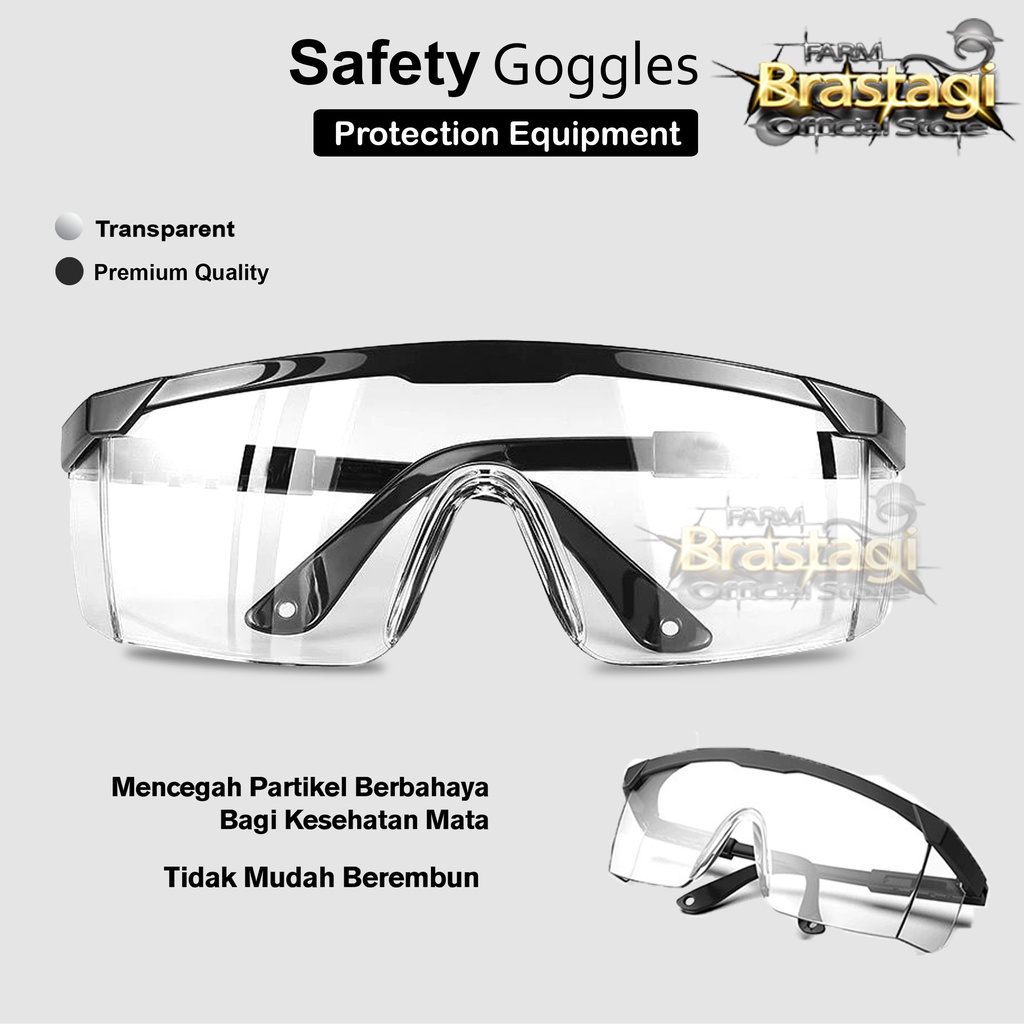 Kacamata Safety Glass Hitam Transparan - Kacamata Anti Virus - Anti Debu - Kacamata Tukang