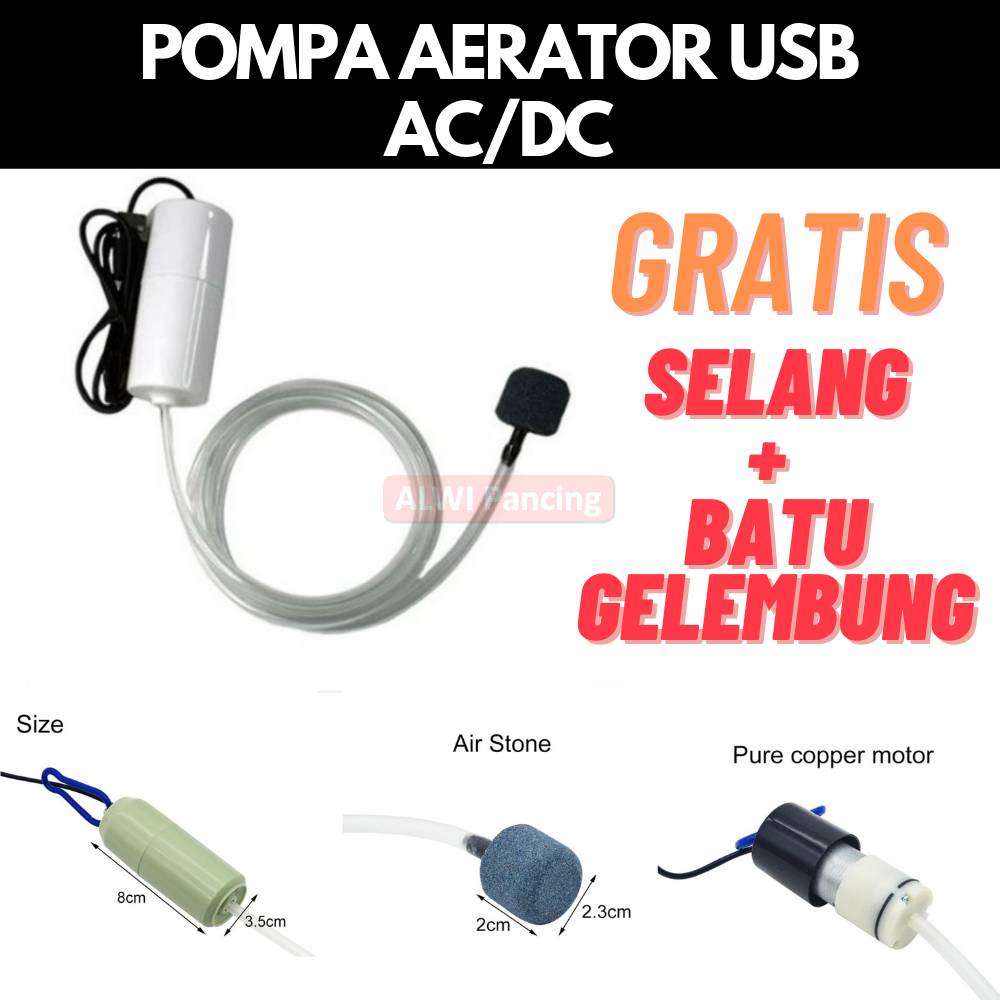 Pompa Aerator USB Untuk Umpan Pancing Hidup ~ Aerotor Udang Airpump Usb Aquarium Portable