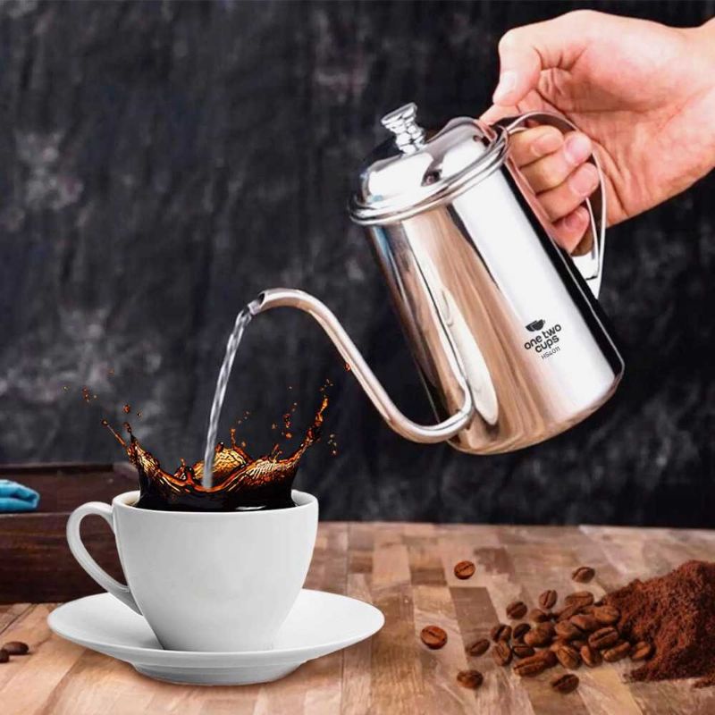 One Two Cups Coffee Maker Pot Drip Kettle Teko Kopi - HS4011 Silver 650ml