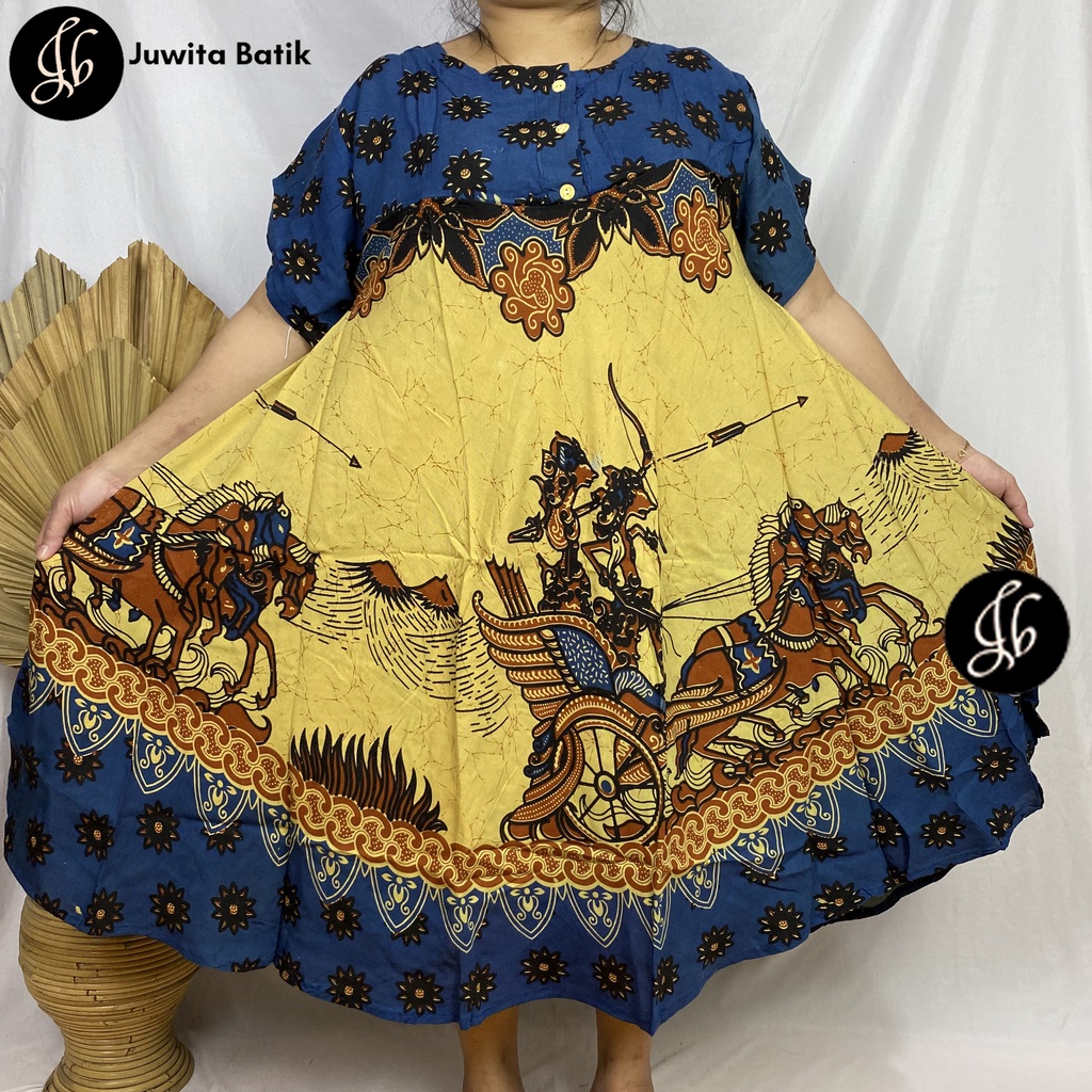 Juwita Batik - Daster Payung Jumbo Klok LD 130 3XL Batik Arjuna Klok Pola - Kancing Dada Busui Bumil Terbaru