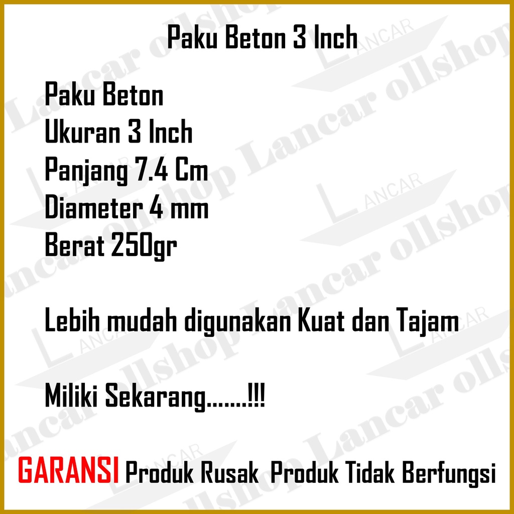 Paku beton putih 3 inch 3 ons/kotak