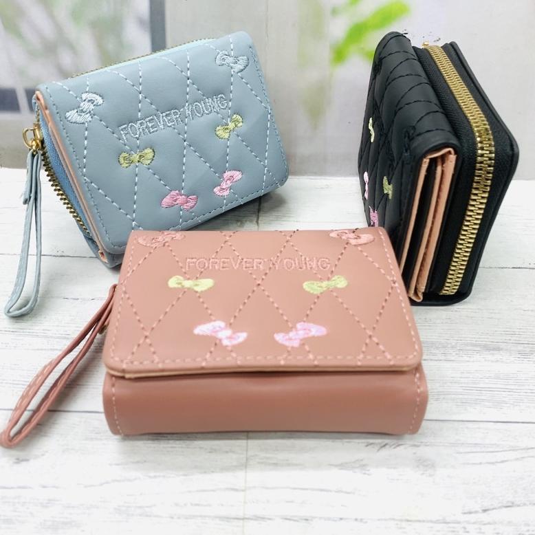 [Produk 906] COD DOMPET WANITA LIPAT RESLETING BORDIR KOREAN STYLE. DOMPET KECIL WANITA. DOMPET FORE