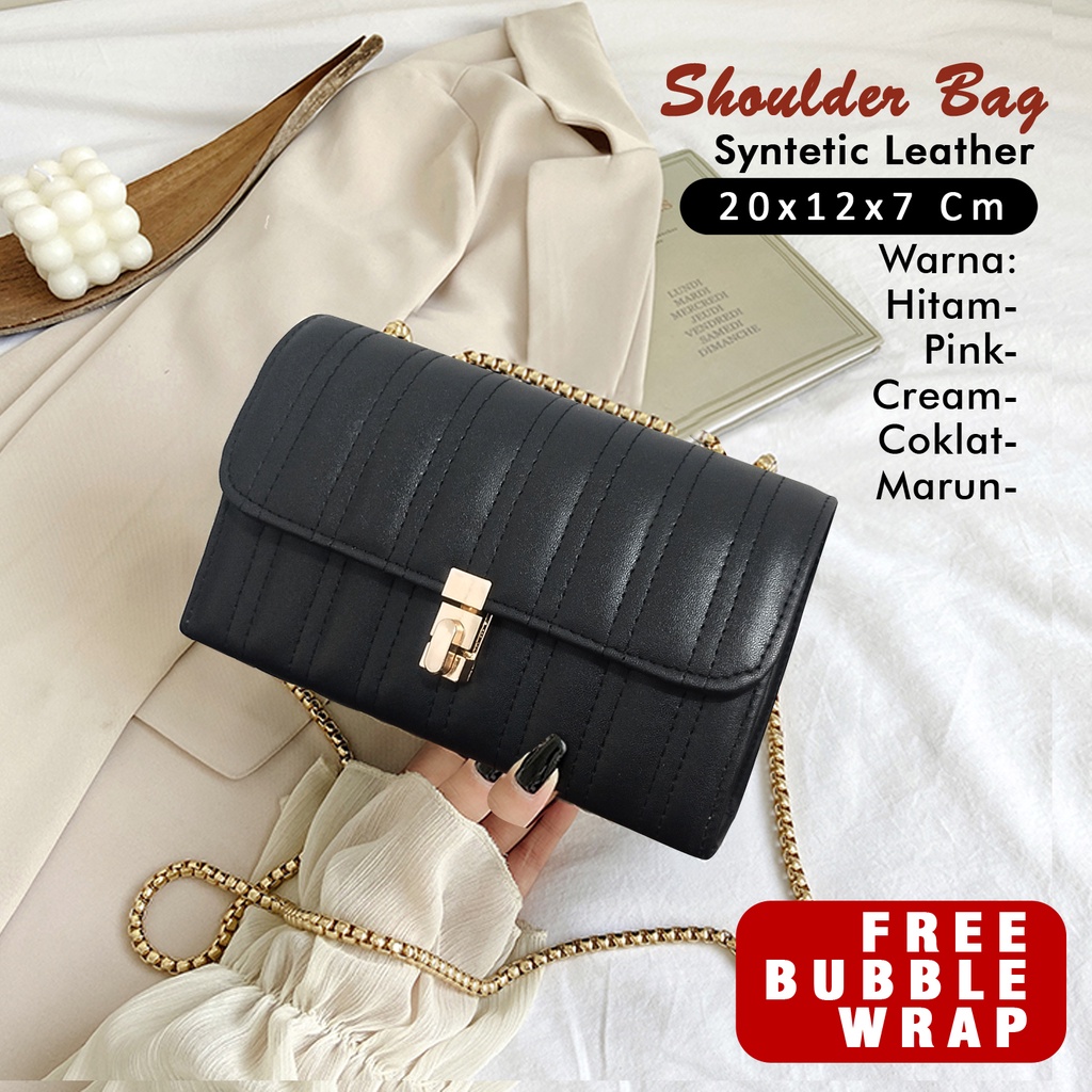 Tas selempang wanita tali rantai shoulder bag korea slempang cewek tas pesta kulit sintetis slingbag polos