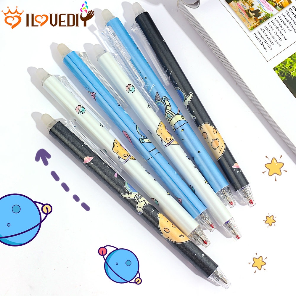 0.5mm Gaya Acak Kantor Sekolah Perlengkapan Alat Tulis Kawaii Astronot Press Pen Panas Dihapus Pena Netral Pena Menulis Siswa Pena Hitam &amp; Biru Pena Netral