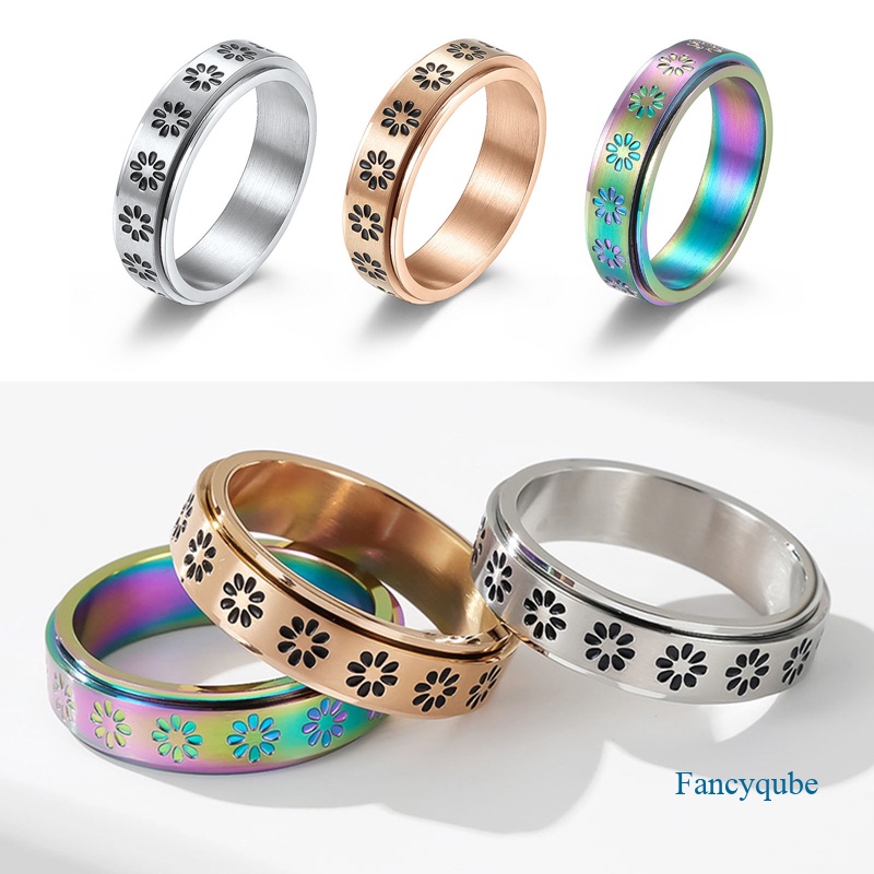 Cincin Kecemasan Untuk Wanita Pria Unisex Spinner Fidgets Rings Baja Titanium Berputar Bebas Berputar Anti Stres Perhiasan Hadiah