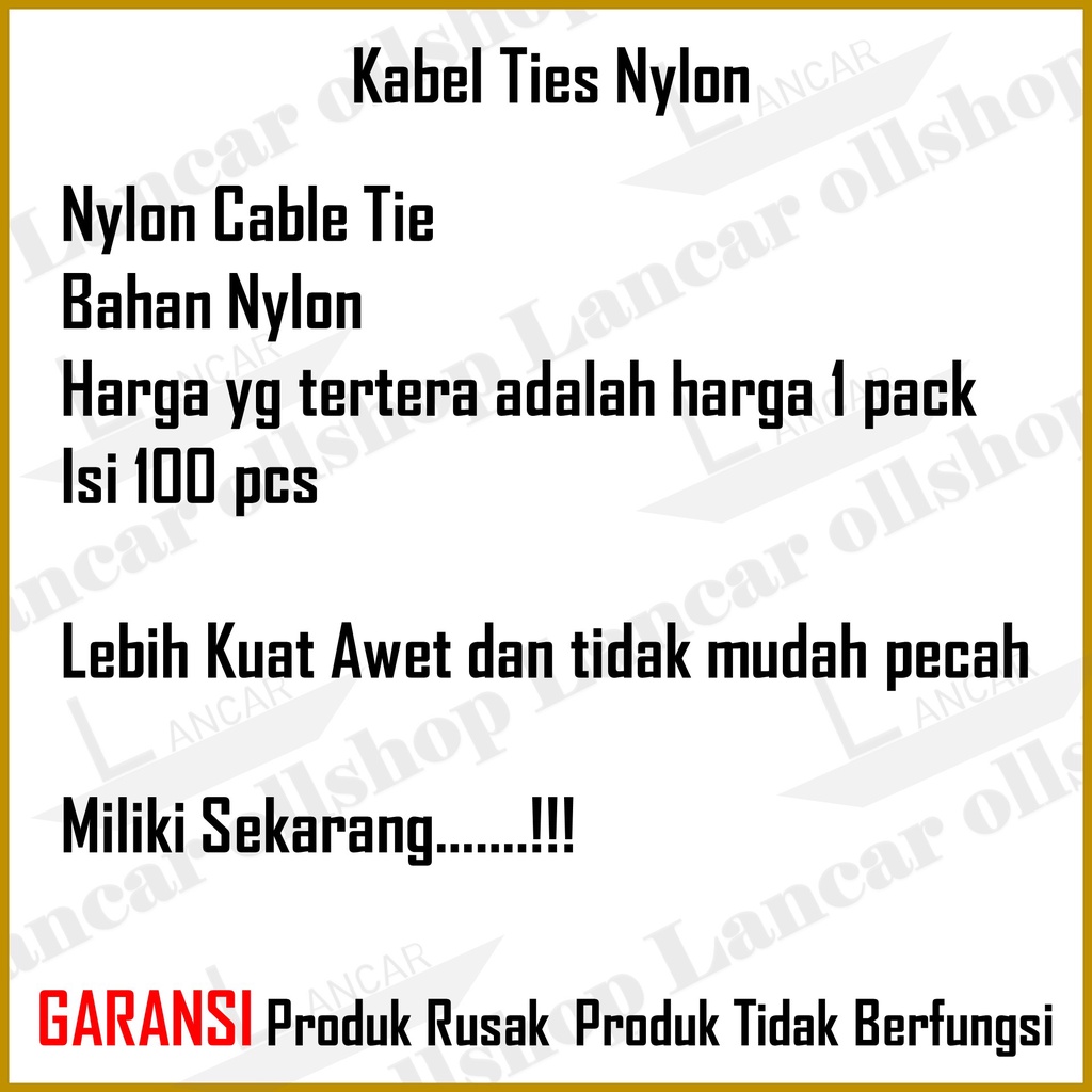 Kabel Tie Tis Ties 10 Cm 15 Cm 20 Cm 25 Cm 30 CM / Cable Tie Serut Pengikat Kabel Listrik 1 Pack Isi 100pcs