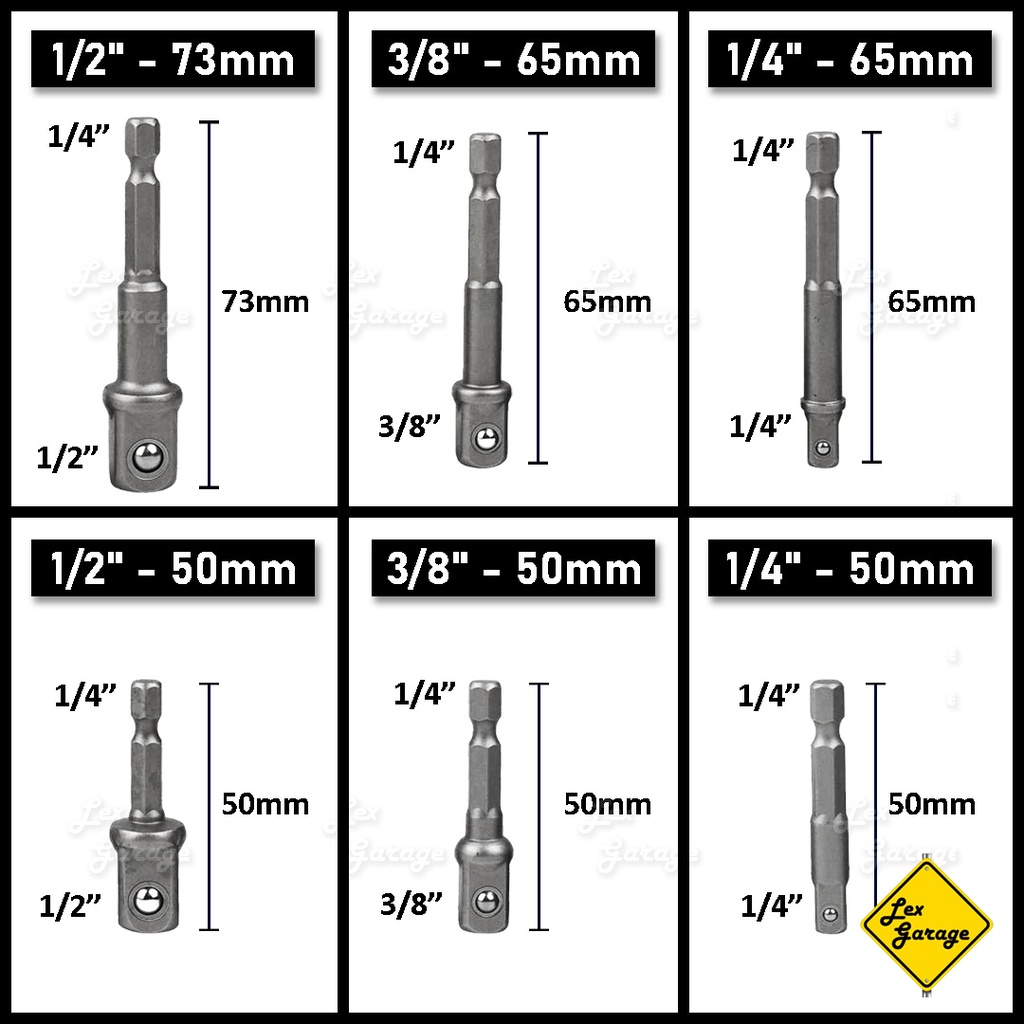 Adapter Adaptor Kunci Shock Sok Socket 1/2 3/8 1/4 Obeng Bor Cordless