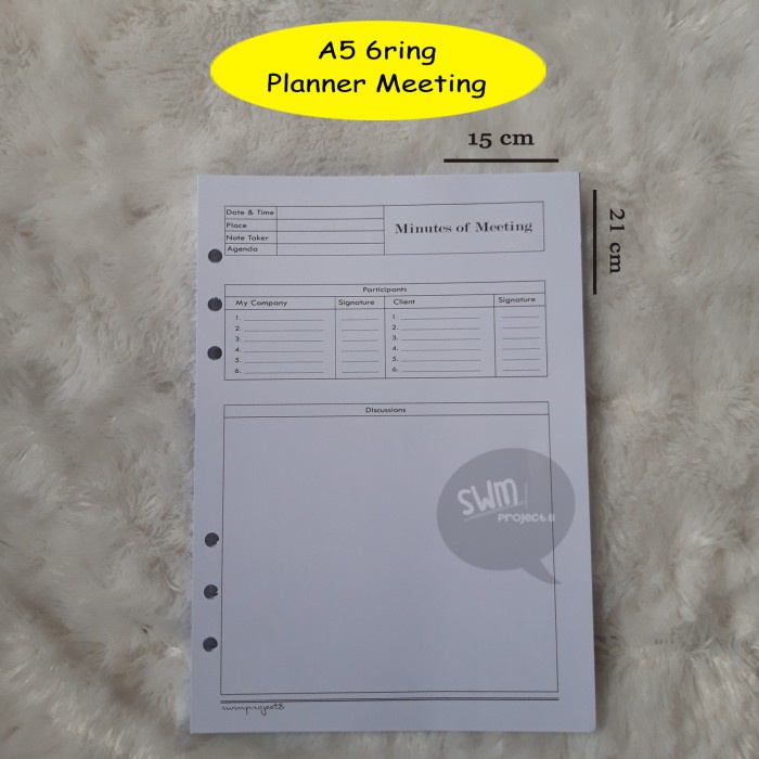 

Kertas Meeting Agenda - Refill Loose Leaf B5 A5 A6 A7 Planner Journal