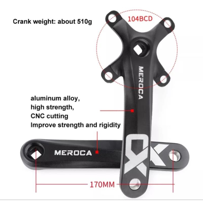 Meroca Crank Arm BB Kotak BCD 104 Arm Crank Sepeda