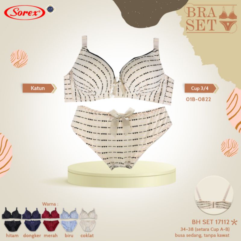 Sorex Bra Set (BH+CD) 17112 cup 3/4 setara A-B,  busa tebal , tanpa  kawat kait 3 (34-38)