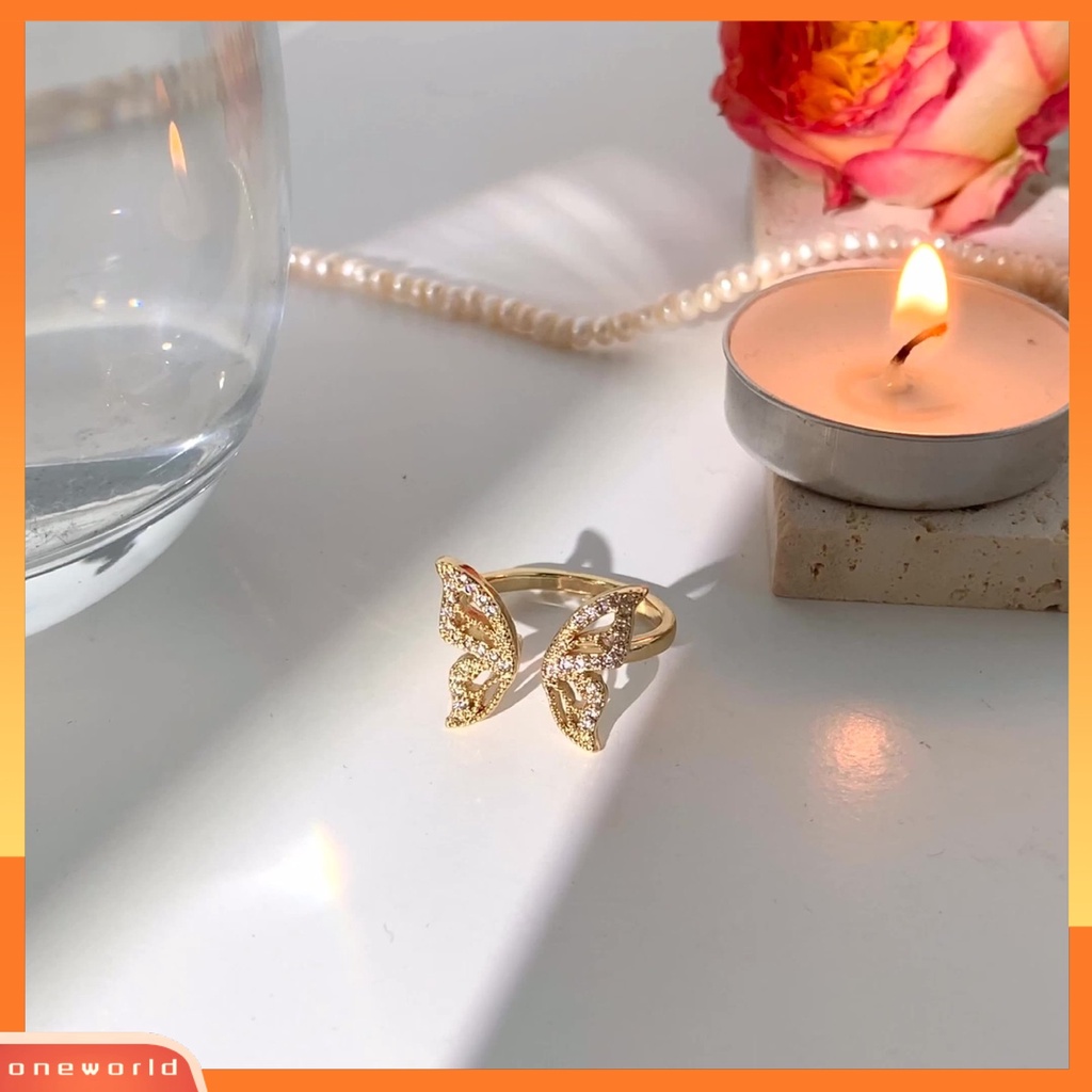 {oneworld} Cincin Jari Bentuk Indah Bahan Alloy Tahan Karat Hias Butterfly Wanita Open Ring Untuk Anak Perempuan