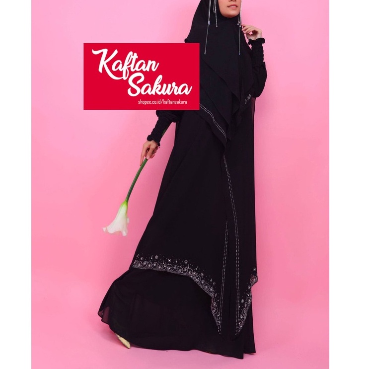 gamis khimar dengan payet super cantik premium busui bahan siffon kolekasi terbaru kaftan sakura