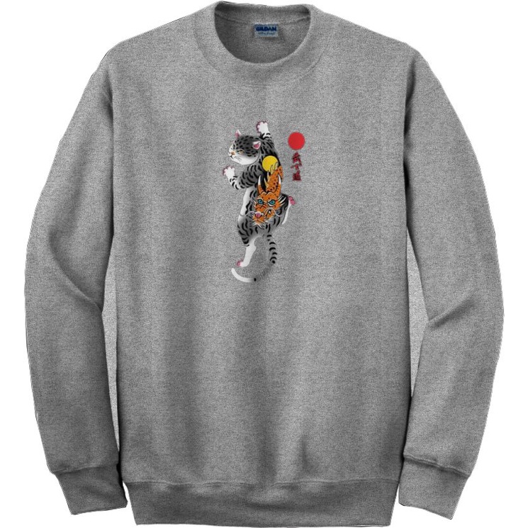 crewneck sweater pria kekinian motif CAT DRAGON termurah /bahan fleece lembut dan tebal