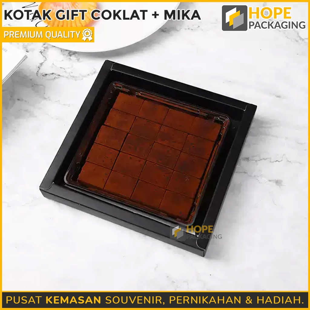 Kotak Gift Coklat persegi + mika / Tray Bento Kotak Bronis Kue Bolu / Tempat  Coklat Mini Kecil