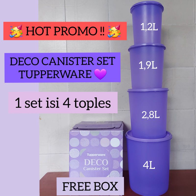 HOT PROMO TUPPERWARE DECO CANISTER SET WARNA UNGU, 1 SET ISI 4 TOPLES, hrg promo.Brg baru