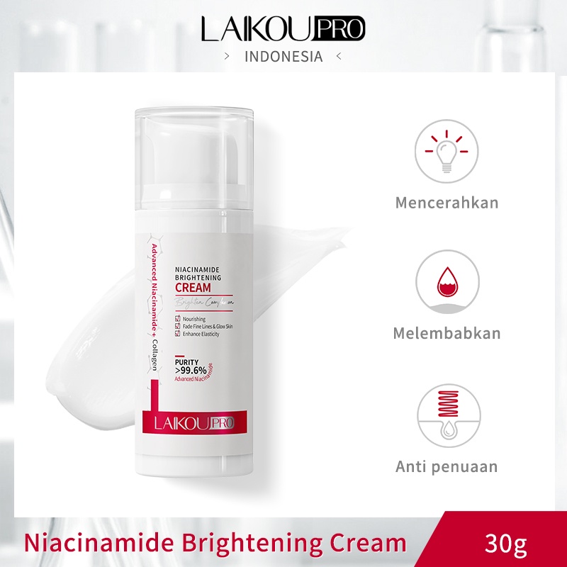 LAIKOU 99.6% Niacinamide Brightening Face Cream Memudarkan Garis-Garis Halus Melembapkan Kulit Bersinar 30g