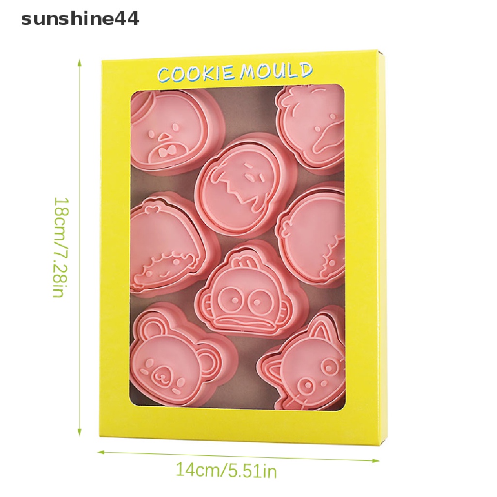 Sunshine 8pcs/Set DIY Kartun Biskuit Cetakan Cookie Cutter 3D Biskuit Cetakan Plastik Kue Cookie Stamp Cookie Decorag Tools.