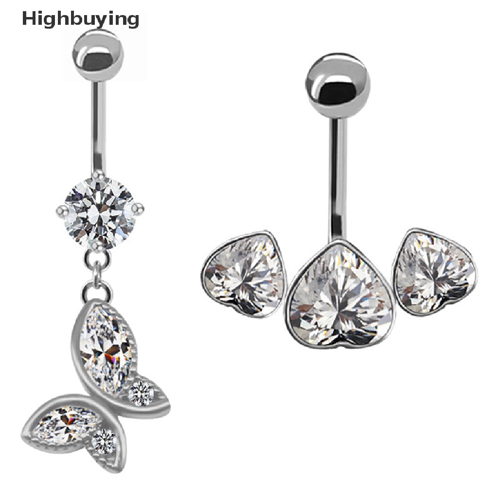 Hbid Stainless Steel Kupu-Kupu Cinta Hati Zirkon Sexy Belly Button Ring Cincin Pusar Glory