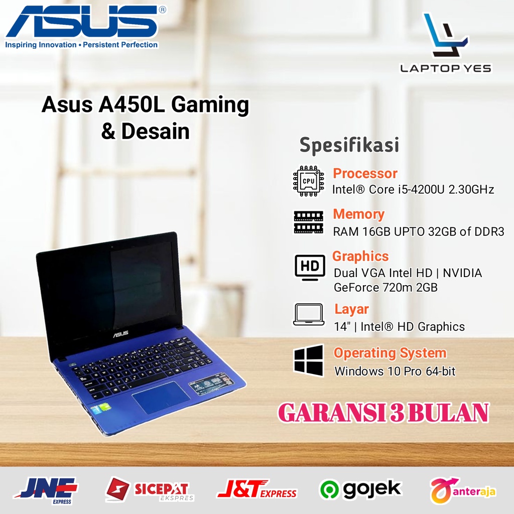 Jual Laptop Asus A450L Gaming dan Desain Dual VGA Core i5 RAM 4 GB