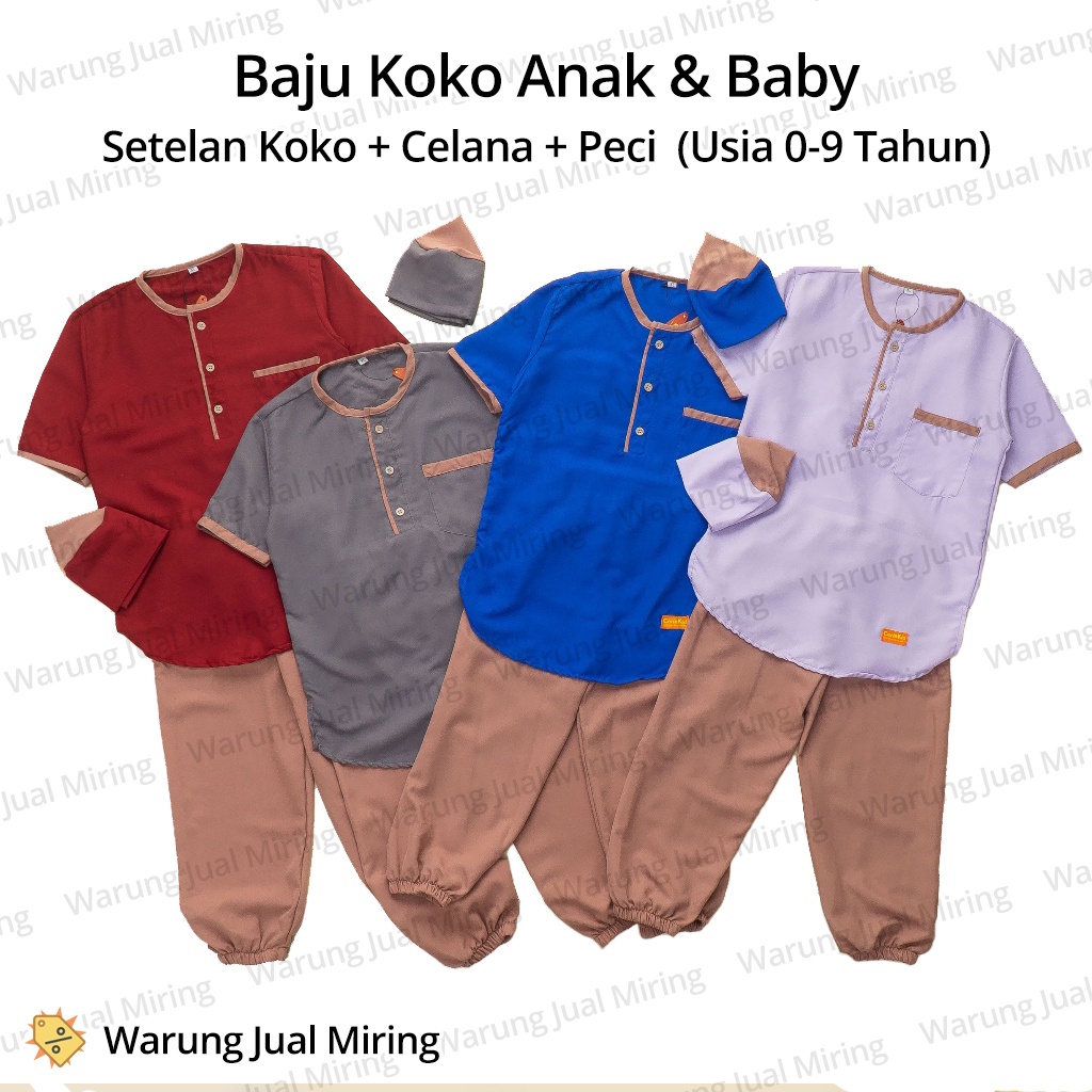 Setelan Koko Anak 0-9 Tahun Sarkoci Set Baju Kemeja Polos Celana Panjang Jogger Joger Plus Peci Laki Cowok Cowo Kurta Newborn New Born Baby Bayi Balita TK SD Muslim Lebaran Stelan Kokoh Kelas Sampai Umur Usia Bulan 1 2 3 4 5 6 7 8 10 11 12 18 24 Andalusia