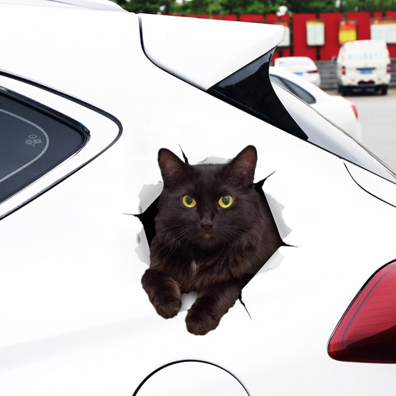 3d Hewan Kucing Hitam Sobek Logam Mobil PVC Stiker Tahan Air Pribadi Perekat Diri Stiker Truk Motor Auto Aksesoris