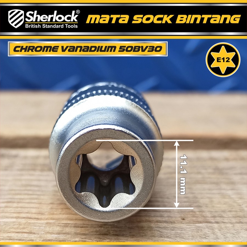 Kunci Shock Bintang Sok E12 1/2 inch Drive Star Socket Sherlock