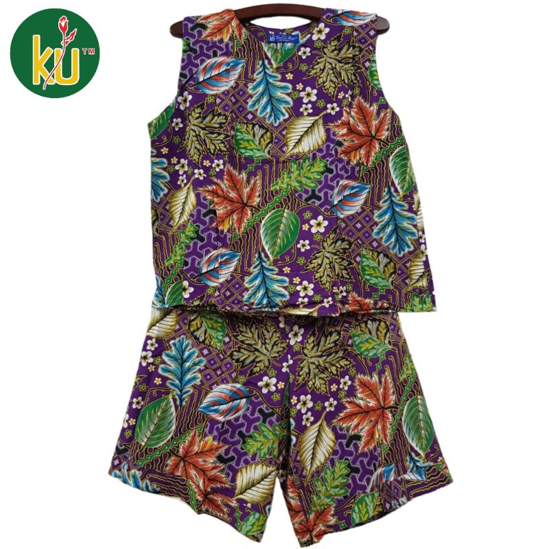 Kencana ungu setelan rok celana label biru Tanpa lengan