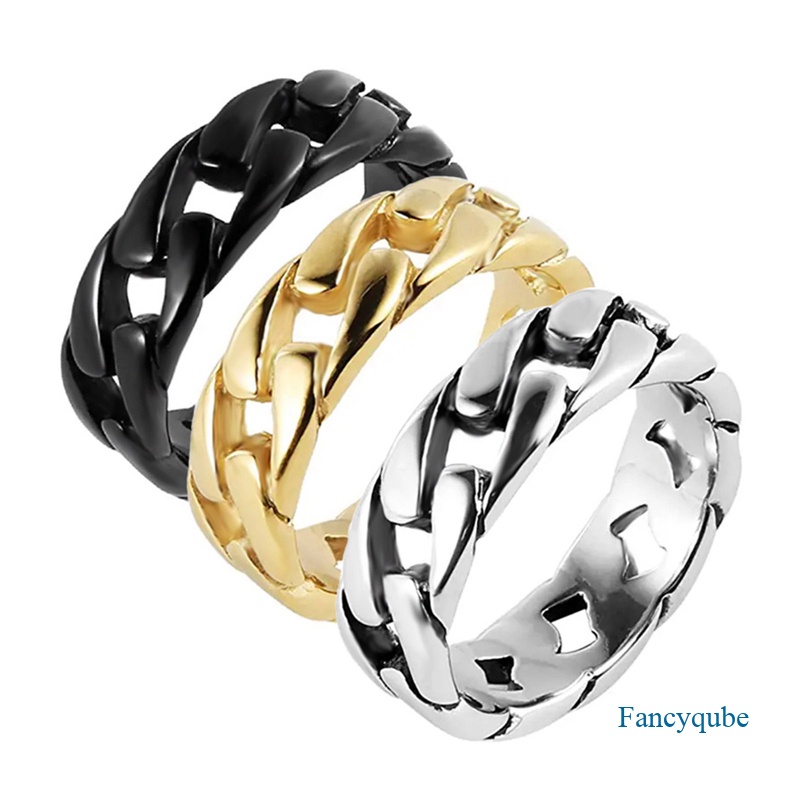 Cincin Rantai Chunky Tebal Warna Emas Perak Punk Vintage Cuban Curb Link Wedding Ring Untuk Wanita Pria