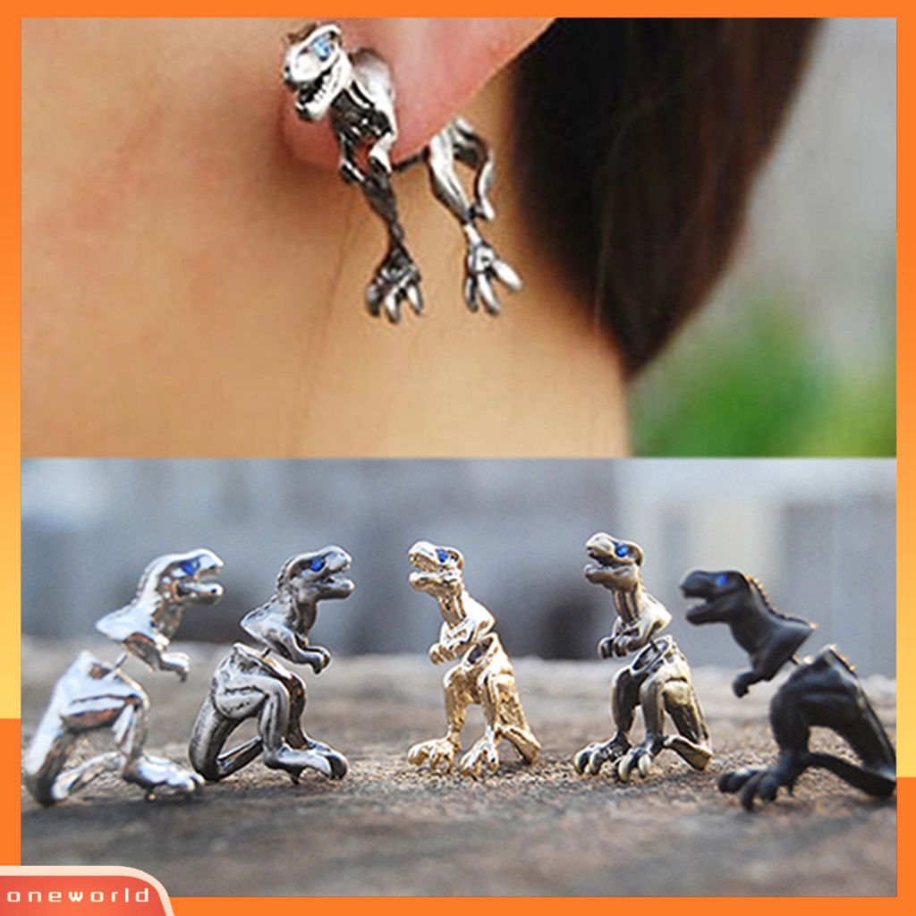 [oneworld] Ear Studs Punk Bentuk Dinosaurus Alloy Indah 3D Anting Tusuk Hewan Untuk Pesta