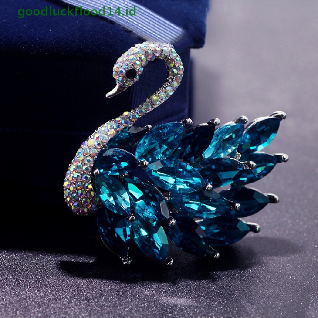 [GOOGFOUR] 1pc Berlian Imitasi Swan Bros Biru Gradien Swan Bros Perhiasan Mantel Elegan [TOP]