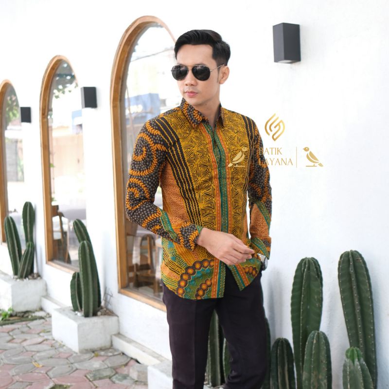 Kemeja Batik  Sandoro Kunyit Baju Formal atau Nonformal Katun Premium