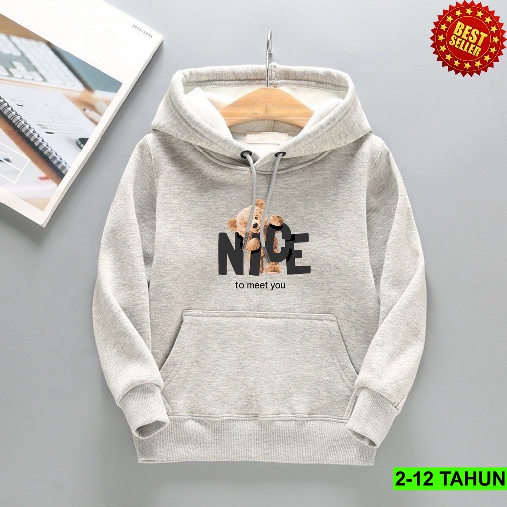 Jumper Hoodie Anak Beruang NICE II Jaket Hoodie Anak Viral II Sweater Hoodie Kids Sz M - XL ( Laki Laki &amp; Peremepuan )