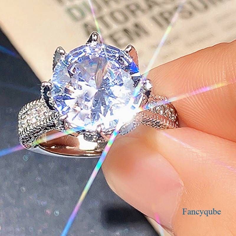 Baru Trendi Cincin Kawin Wanita Besar Bulat Cubic Zirconia 8cakar Cabang Setting Mewah Fashion Perempuan Rings Jewelry