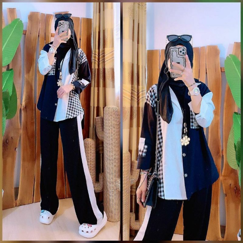 Kemeja Mono Combi, KEMEJA CASUAL WANITA CANTIK MODIS FIT XXL LD 112 BAHAN LINEN PREMIUM IMPORT TERMURAH OOTD