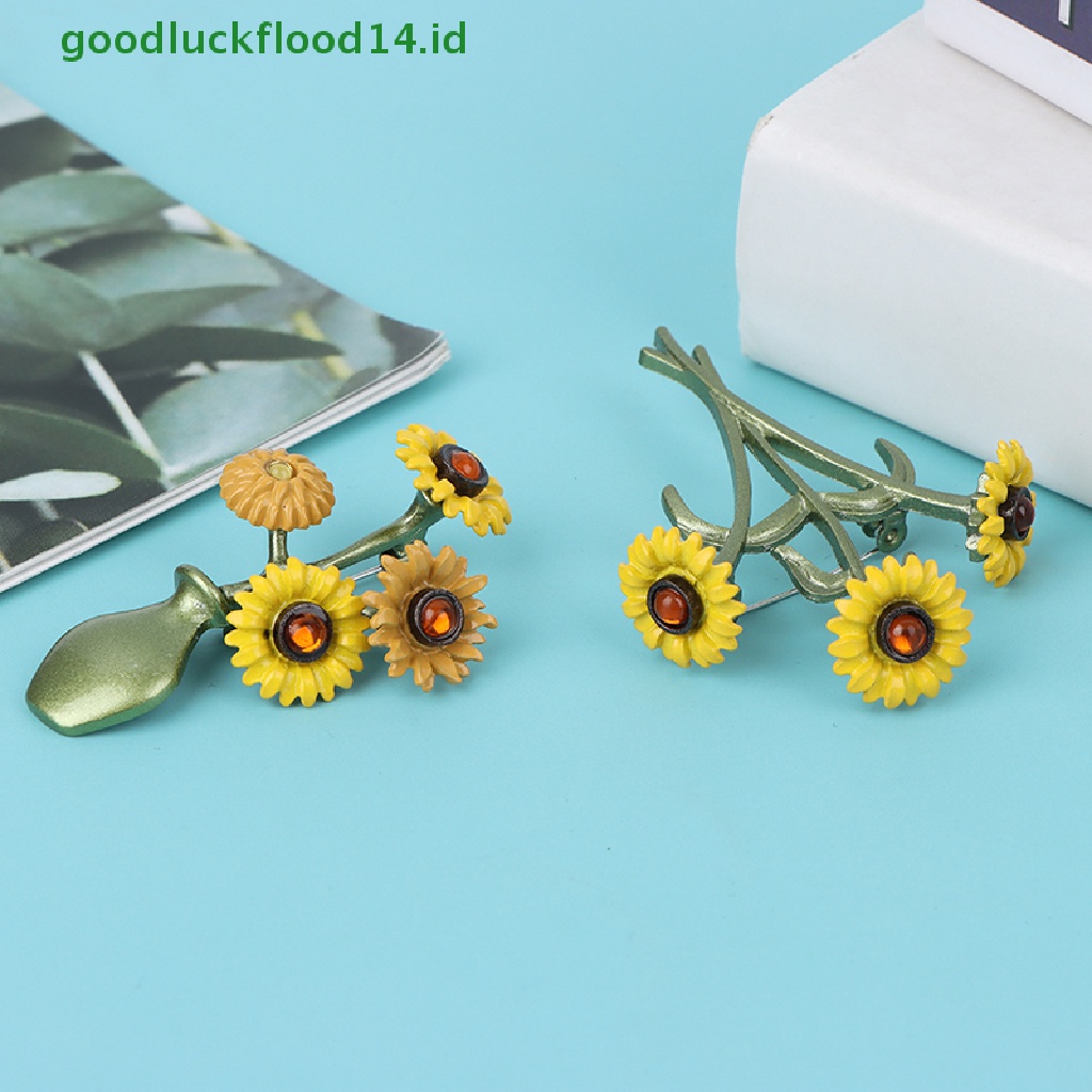 [GOOGFOUR] Desain Vas Bunga Matahari Vintage Bros Pin Jas Elegan Cardigan Pin Brooche [Atasan]