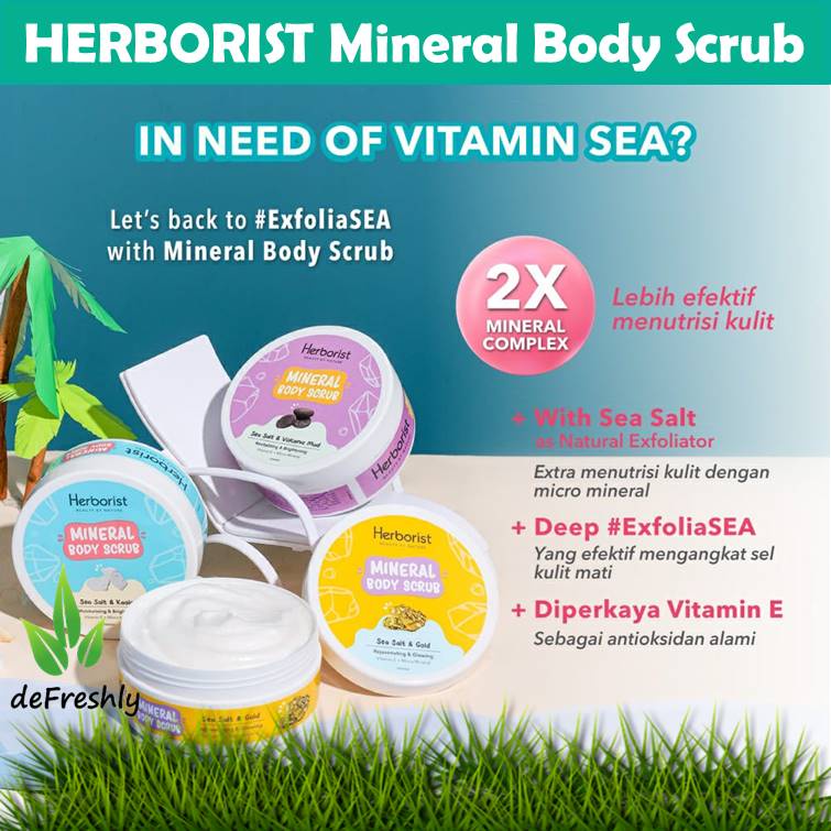 ❤ defreshly ❤ Herborist Mineral Body Scrub 200gr - Sea Salt &amp; Kaolin - Sea Salt &amp; Volcanic Mud - Sea Salt &amp; Gold