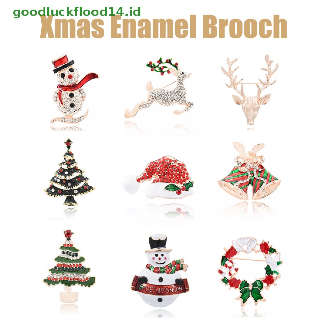 [GOOGFOUR] Shiny Christmas Enamel Bros Elk Snowman Santa Claus Pohon Logam Pin Xmas Tahun Baru Pesta Perjamuan Harian Pin Dekorasi Hadiah [TOP]