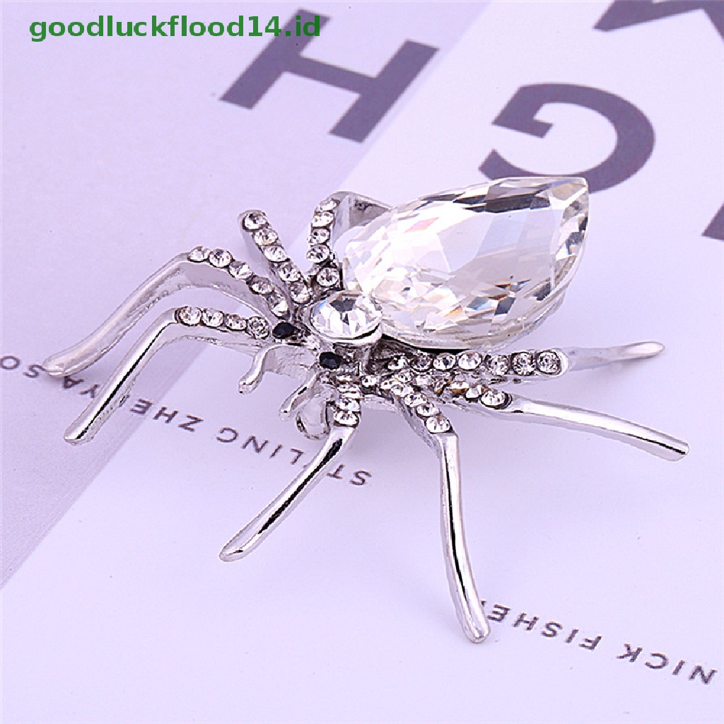 [GOOGFOUR] Spider Putih Perak Disepuh Fashion Bros Perhiasan Elegan Kristal Brooch Pin [TOP]