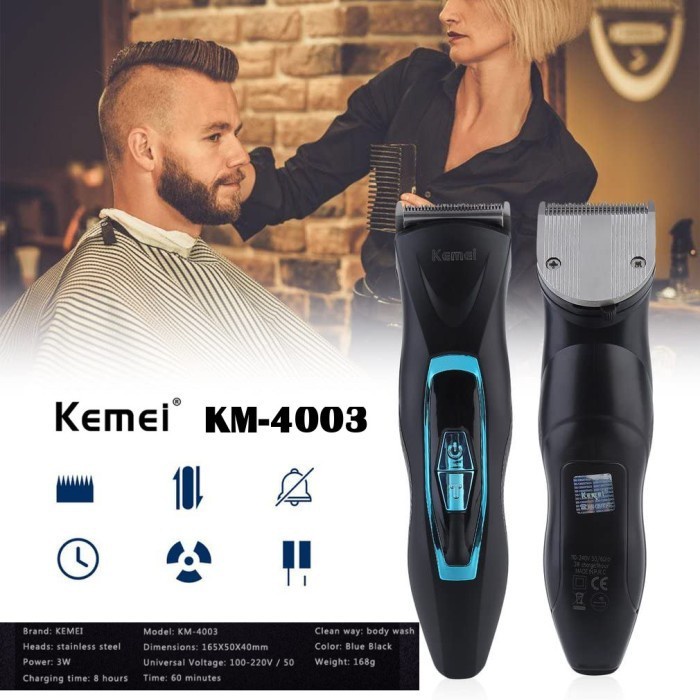 KEMEI KM-4003 Alat Cukur Waterproof Clipper Mesin Cukur Rambut Cas