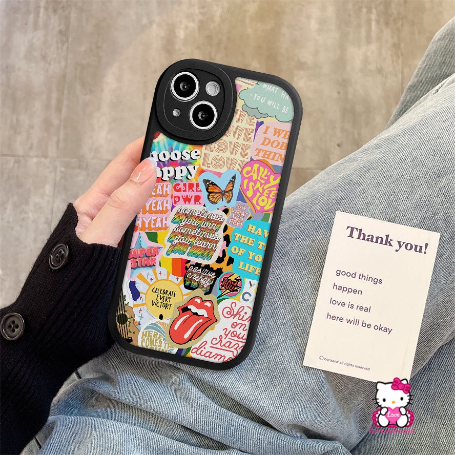 Trendy Stiker Label Casing Realme C53 C55 10 Pro Plus C15 C30 C31 C12 C11 C25Y C25s C21 C21Y C35 GT C17 C2 9i 5 8 5i 7i 5 6i 6s 6 8i 8Pro C3 C20 C17 Huruf Kupu Soft Sarung