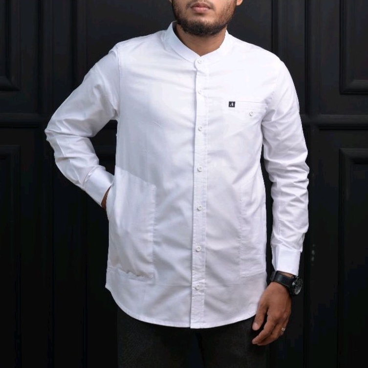 KEMEJA KOKO KURTA PRIA BERKUALITAS LENGAN PANJANG WARNA NAVY MAROON PUTIH HITAM ABU UKURAN M L XL