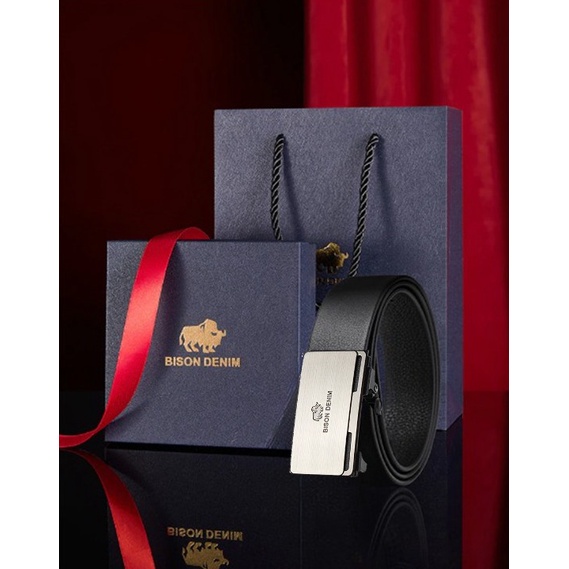 Ikat Pinggang Ikat Pinggang Pria Kulit Asli Bison Denim Original Auto Luxury Strap